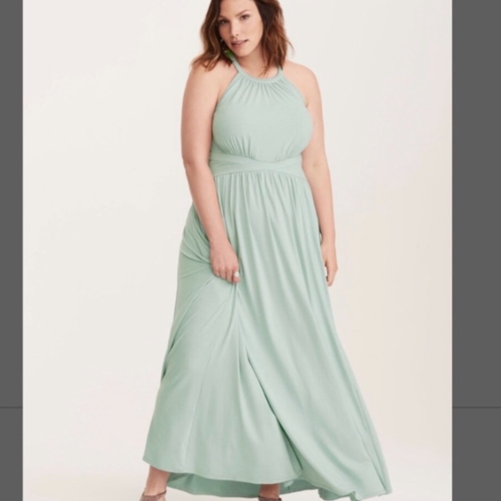 Mint Greenish Grey Blue HIGHNECK JERSEY MAXI DRESS